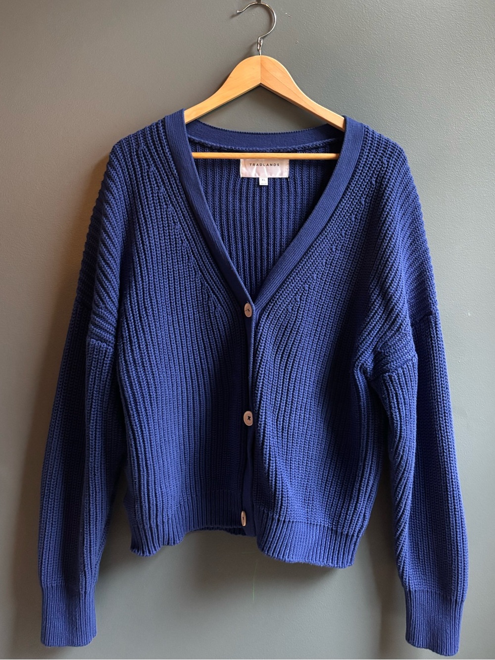 Tradlands Shelter Cotton Cardigan XL Cobalt Blue Chunky Knit 3 Buttons